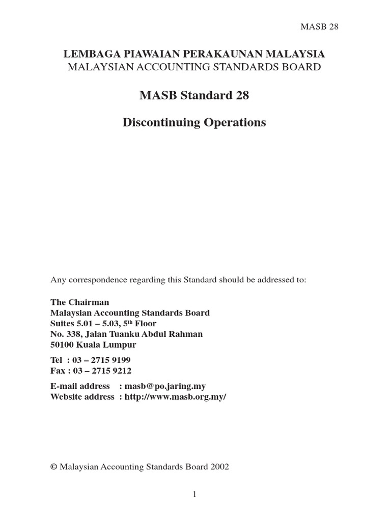MASB 28: Discontinuing Operations Standard | PDF