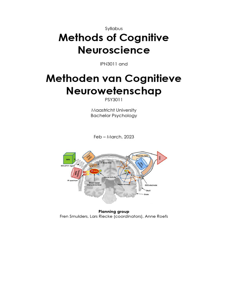 Syllabus Methods Of Cognitive Neuroscience Pdf Functional Magnetic
