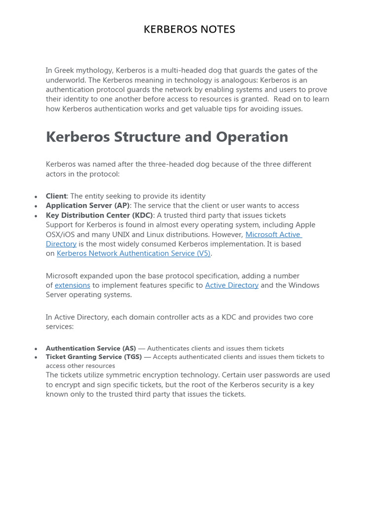 Kerberos Notes | PDF | Active Directory | Software
