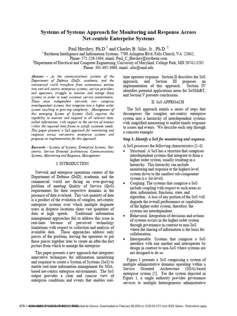 Systems of systems approach for monitoring and response across net