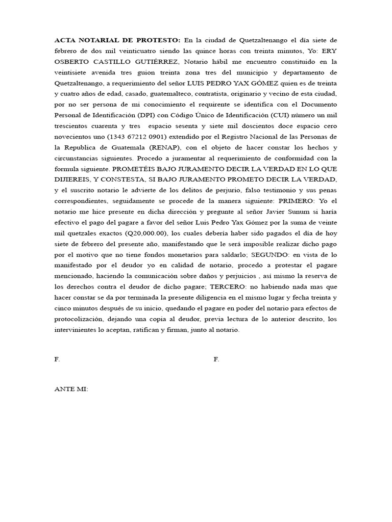 Acta Notarial de Protesto en Quetzaltenango | PDF | Política | Ciencias ...
