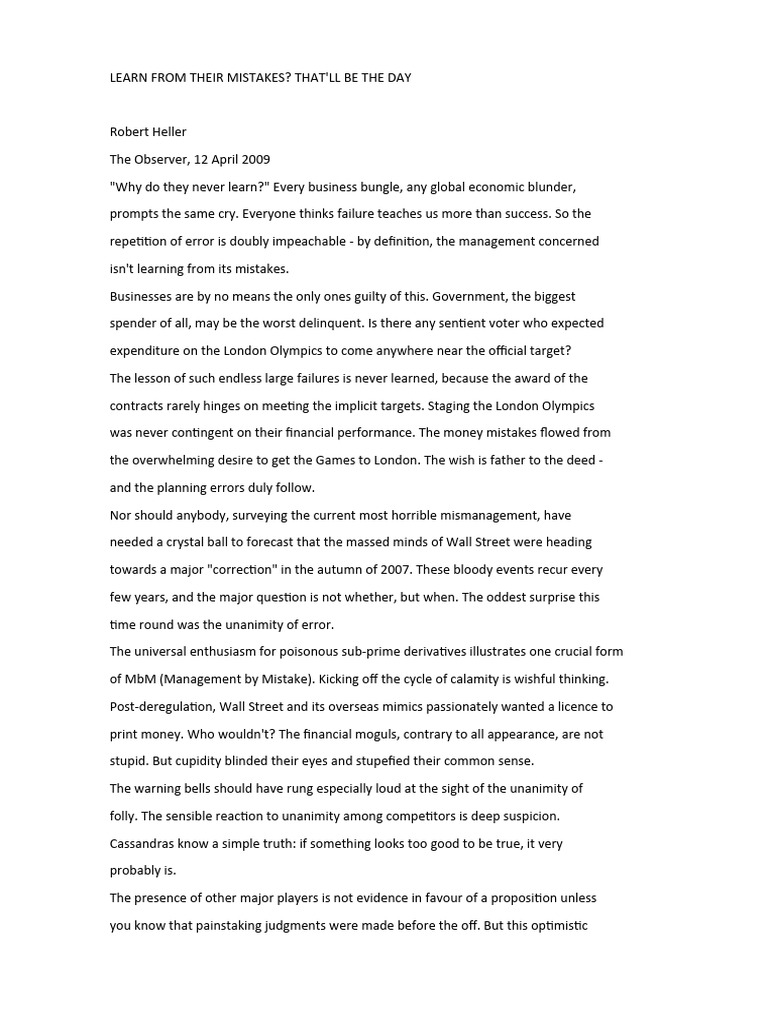 Management Failures: Lessons Unlearned | PDF | Organizational Culture ...