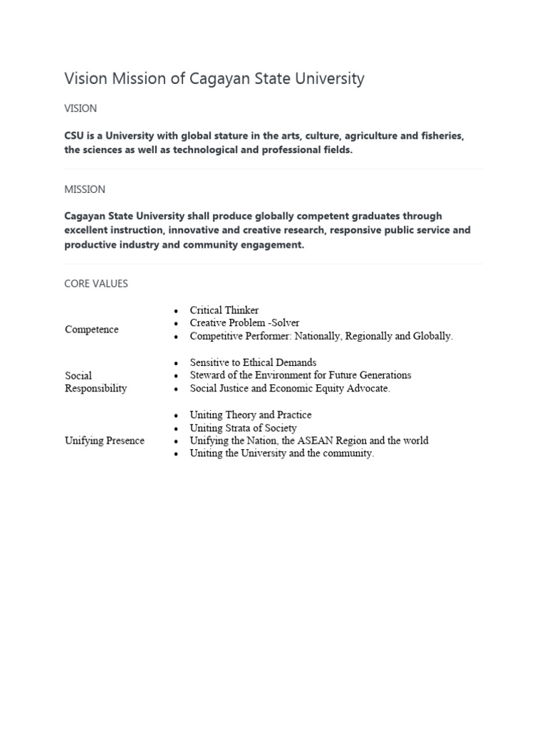 Vision Mission of CSU | PDF
