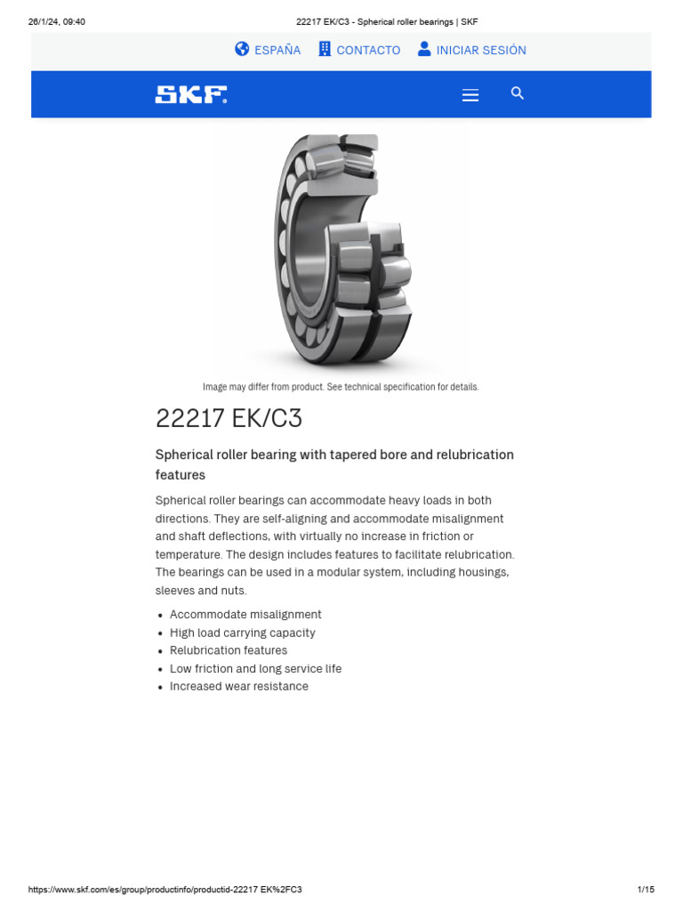 Rodamiento esférico 22217 EK/C3 SKF | PDF | Tuerca (Hardware ...