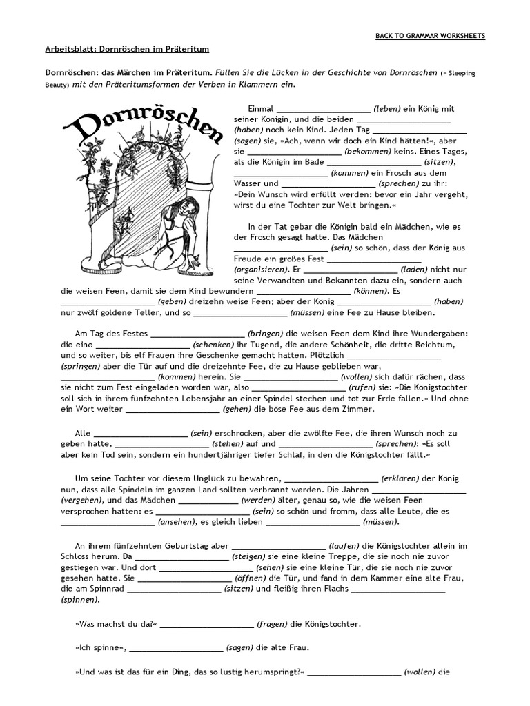 Arbeitsblatt Dornroschen Im Prateritum | PDF