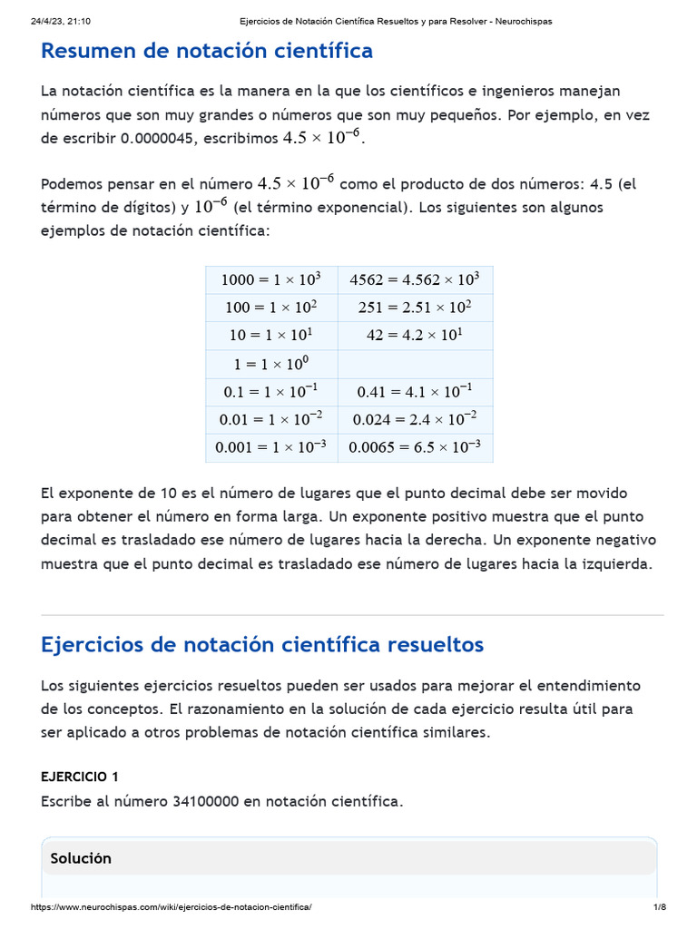 Ejercicios de Notación Científica | PDF | Decimal | Números