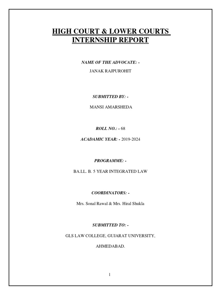 Internship Report (Mansi) Download Free PDF Advocate Lawsuit