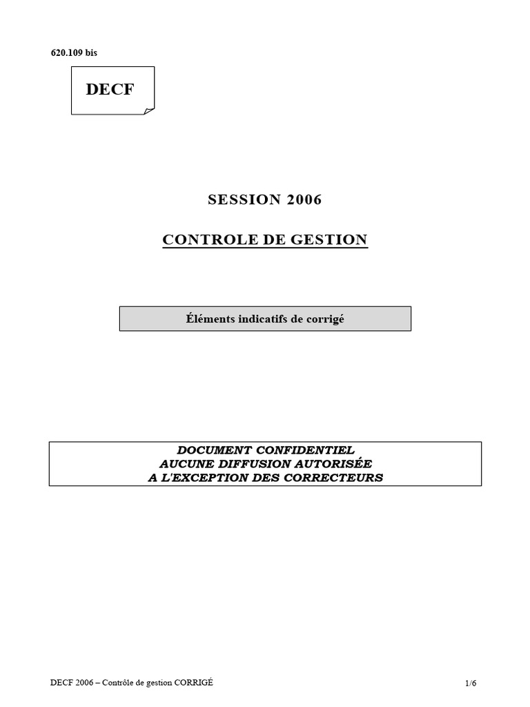 DECF 2006 : Corrigé Contrôle Gestion | PDF | Valeur ajoutée | Économie