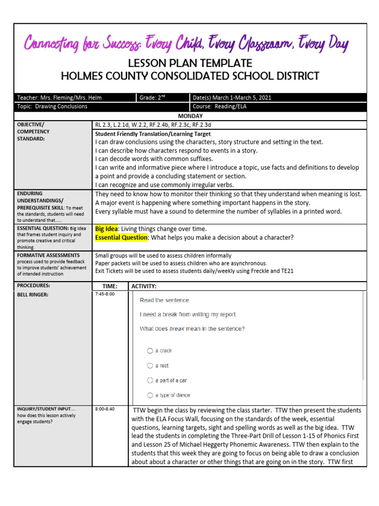 2nd Grade ELA Lesson Plan: Conclusions | PDF | Phonics | Lesson Plan