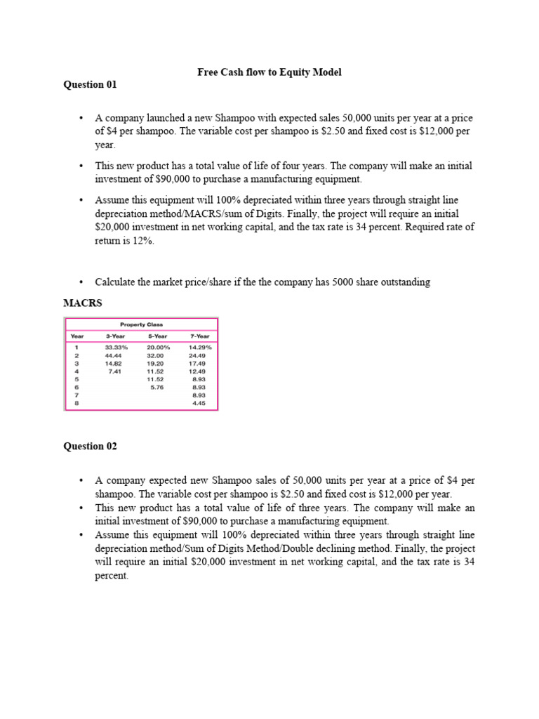 FCFE Model Analysis for New Shampoo Project | PDF | Depreciation ...