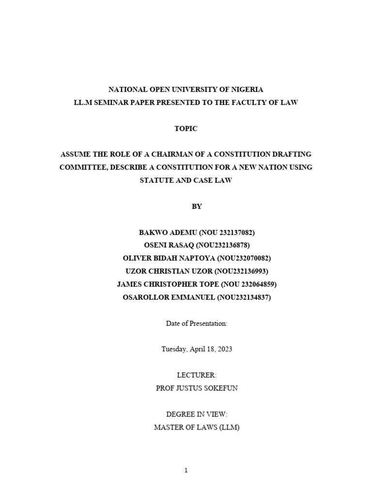 Assume The Role of A Chairman of A Constitution Drafting Committee