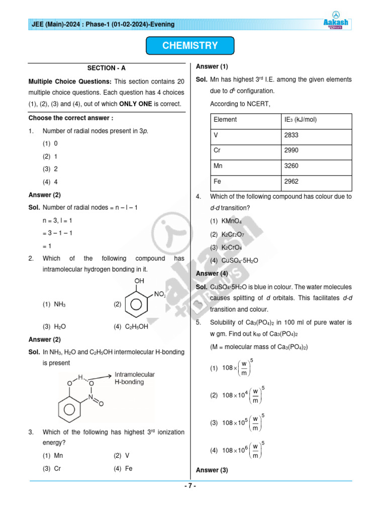 JEE Main 2024 Chemistry Phase-1 Questions | PDF | Ammonia | Hydrogen Bond