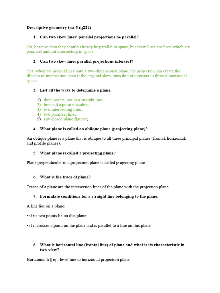 Descriptive Geometry Test 3 | PDF | Line (Geometry) | Differential Geometry