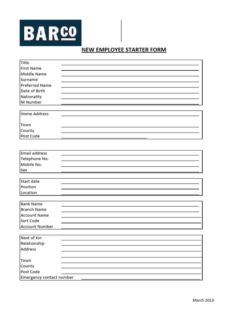 New Employee Starter Form | PDF | Wellness