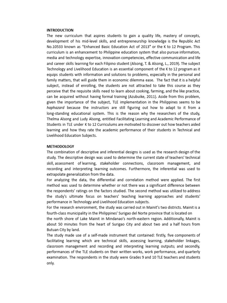 Enhancing TLE Learning in K to 12 Program | PDF | Teachers | Learning