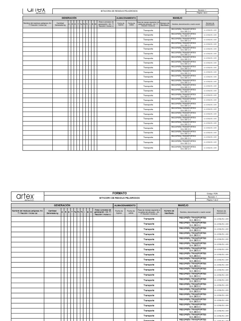 Bitácora de Residuos Peligrosos | PDF