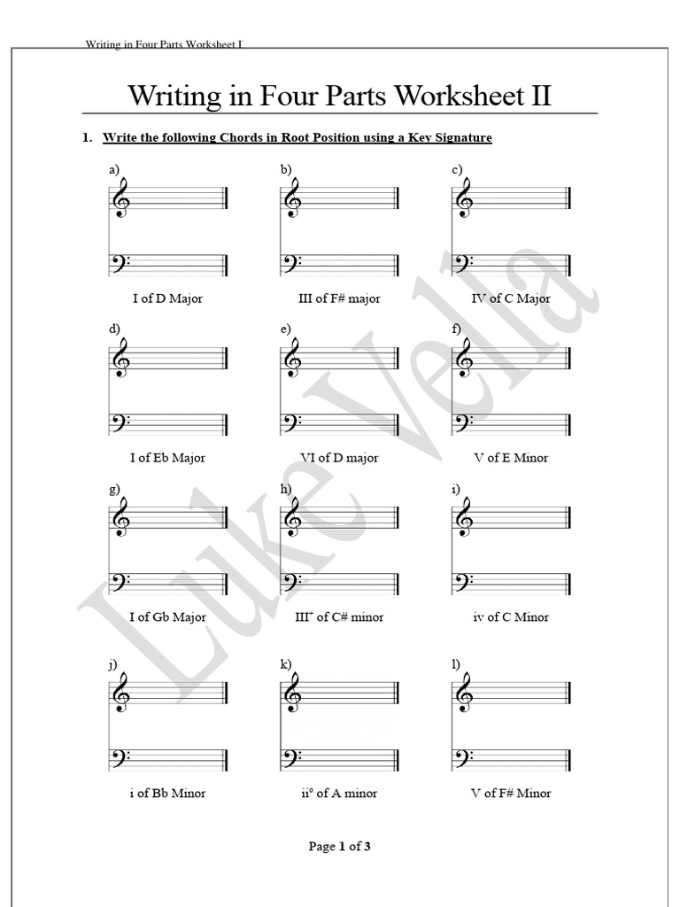 Writing in Four Parts Worksheet II | PDF | Harmony | Music Theory