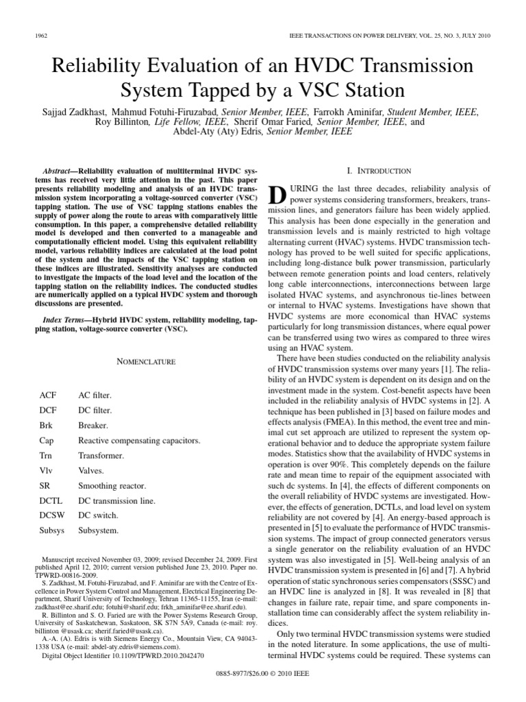 HVDC System Reliability Evaluation | PDF | High Voltage Direct Current ...