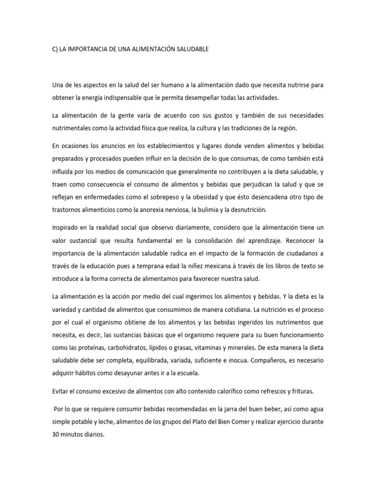C) LA IMPORTANCIA DE UNA ALIMENTACION SALUDABLE | PDF | Estilo de vida
