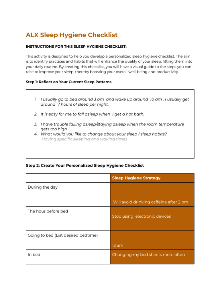 ALX Sleep Hygiene Checklist | PDF