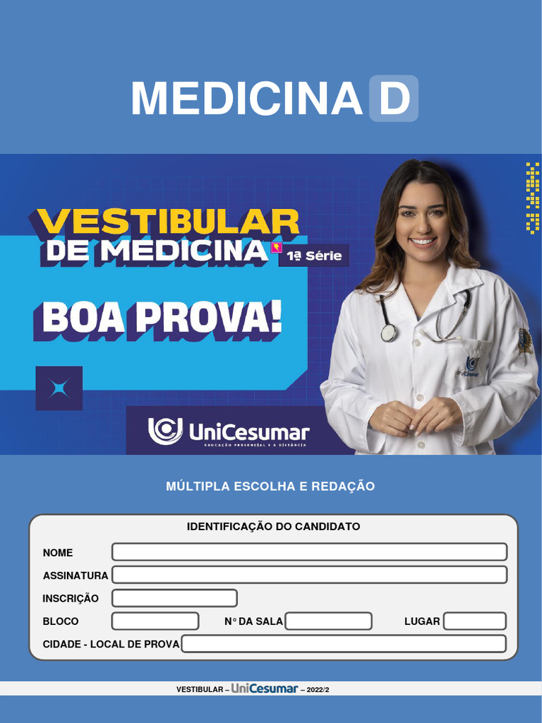 Vestibular Medicina UniCesumar Prova D | Download grátis PDF ...