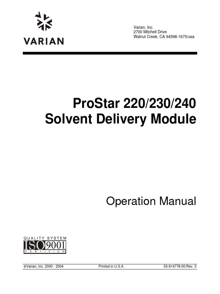 ProStar Solvent Delivery Module Manual | PDF | Iso 9000 | Legal Remedy