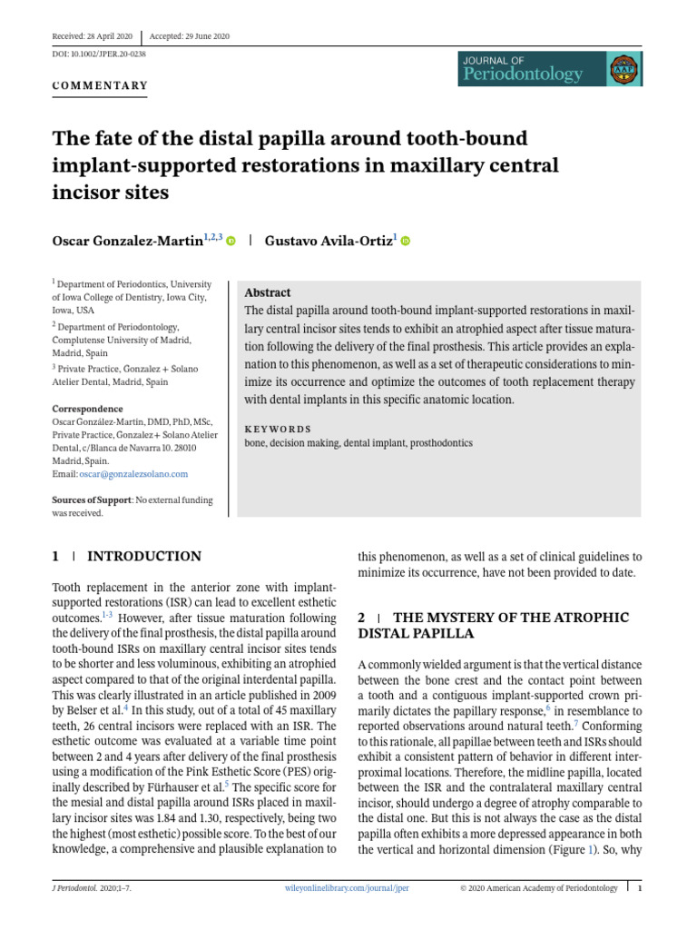 The Fate of The Distal Papilla Around Tooth-Bound Implant-Supported ...