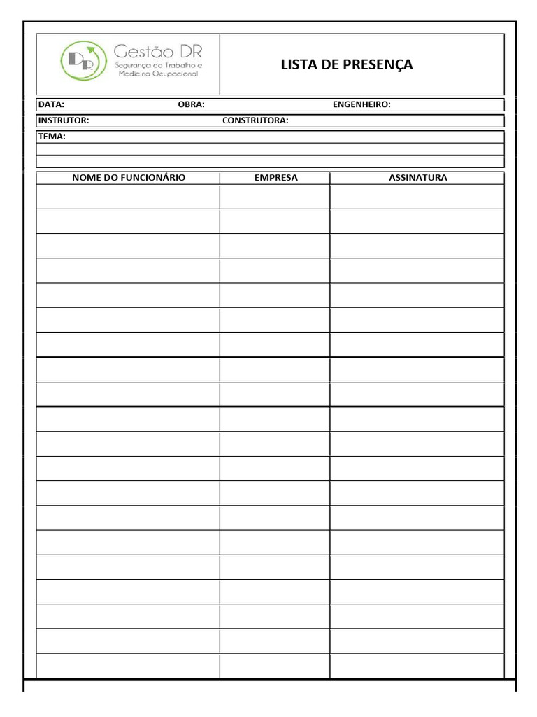 Lista de Presença - DDS Engenharia | PDF