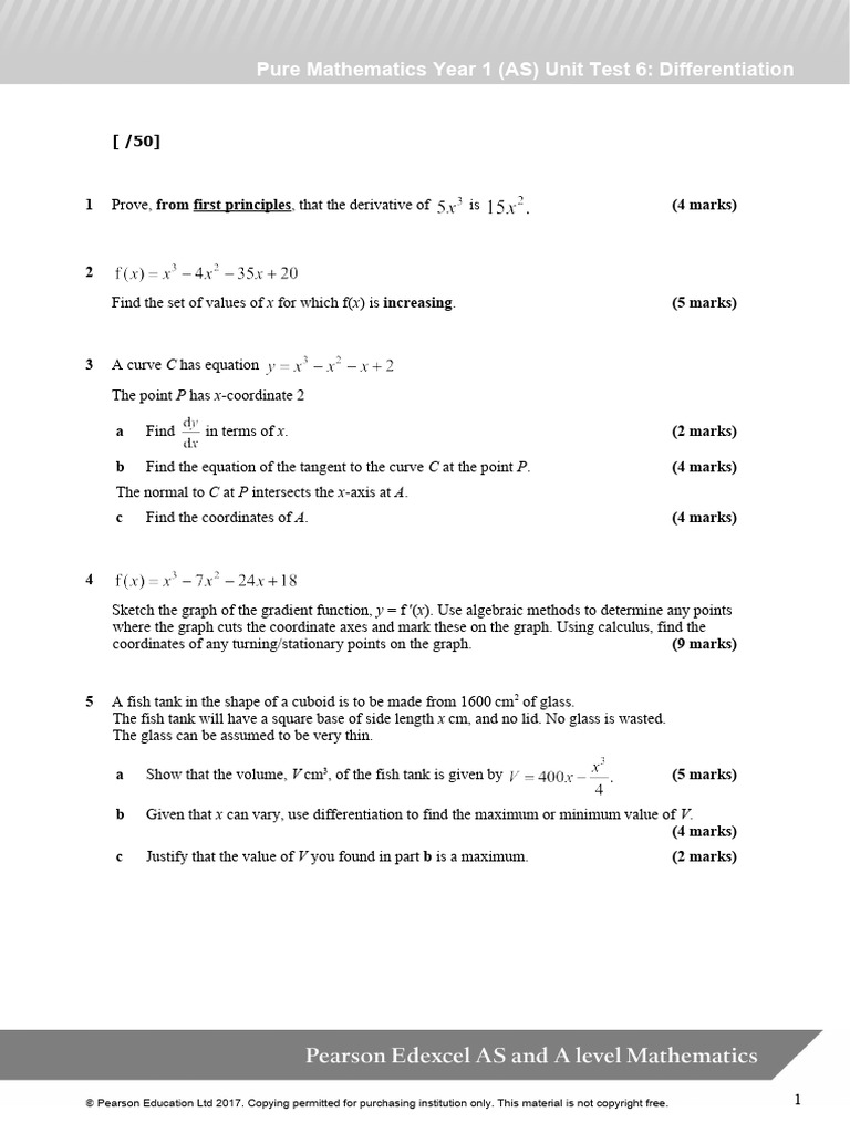 As Maths Pure Unit 6 Differentiation Jan 2022 v22 | PDF | Area | Derivative