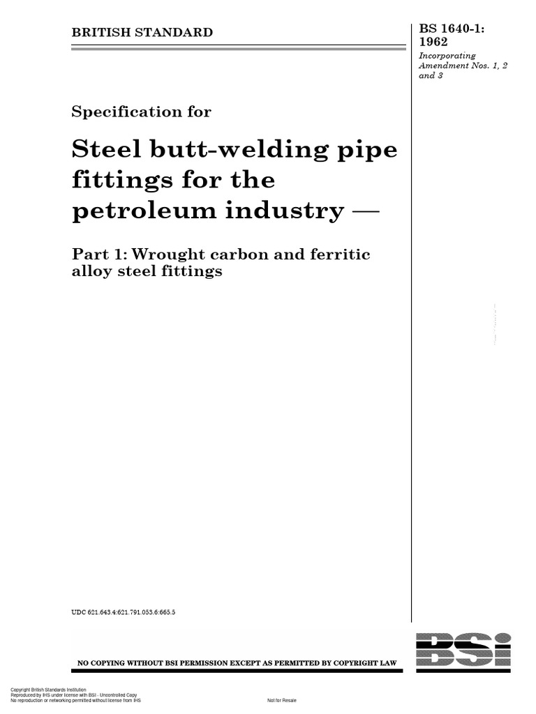 BS 1640 Part 1 Steel Butt Welding Pipe Fittings For The Petr PDF