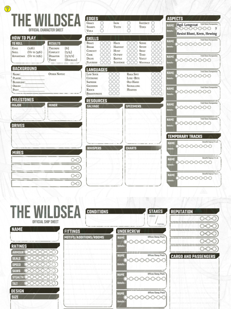 Wildsea sheets fill pdf