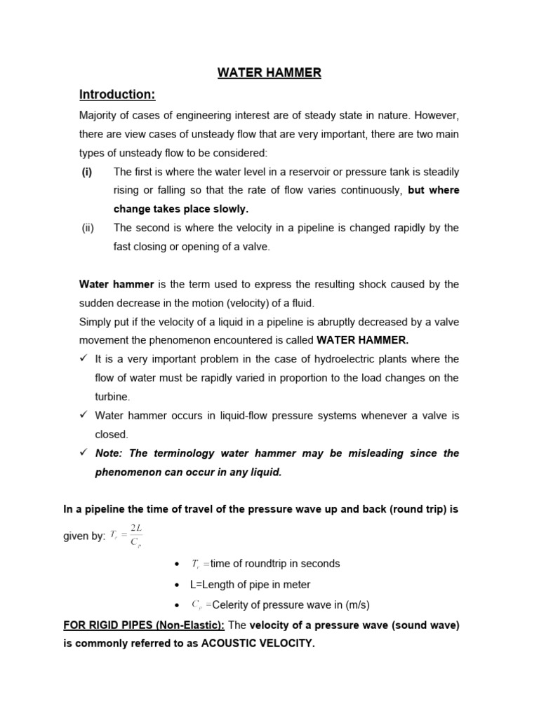 Ceg 503 Lecture Note 3 Water Hammer | PDF | International System Of ...