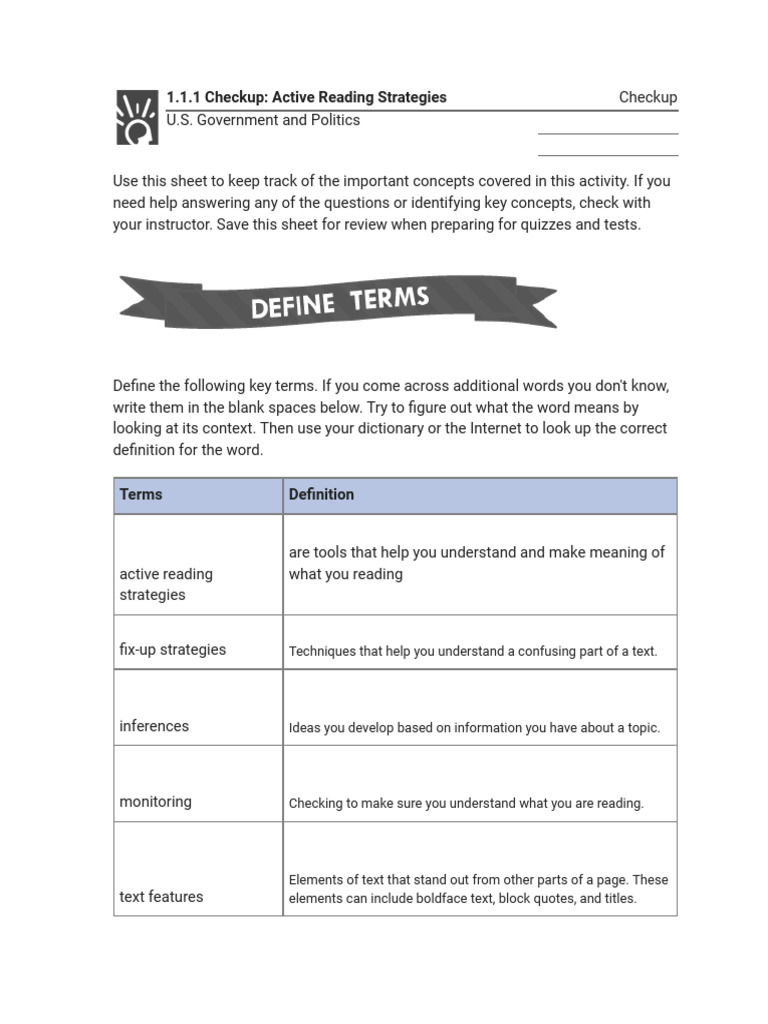 Active Reading Strategies Pdf Information Understanding