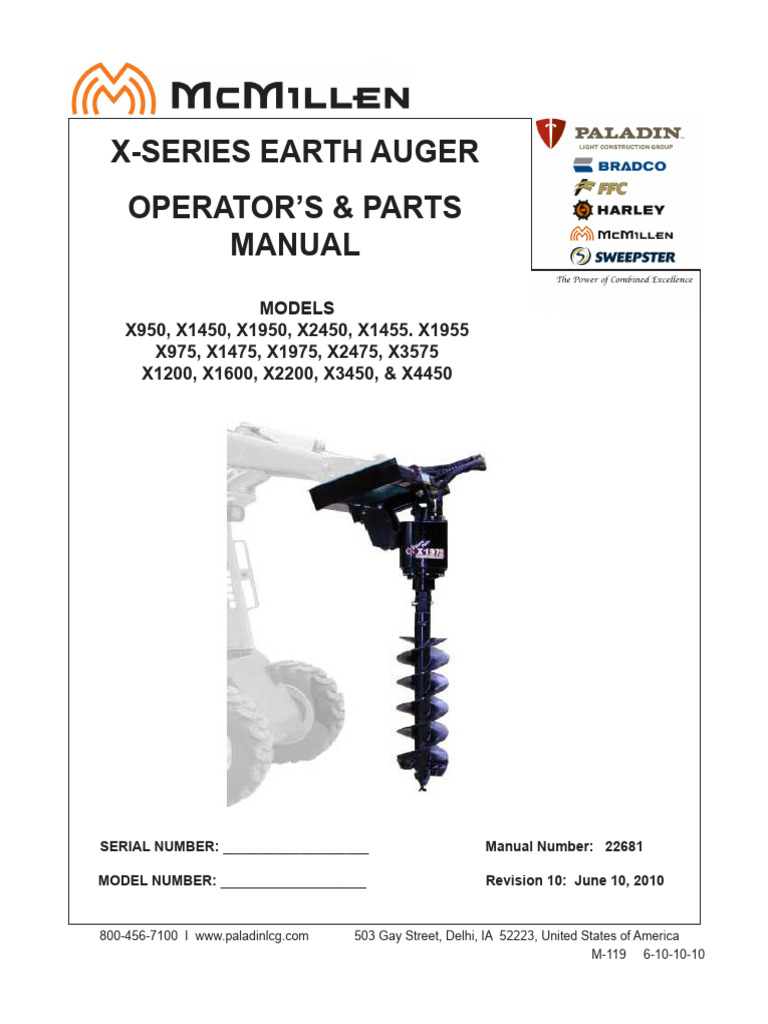 McMillen X-Series Auger Manual | PDF | Equipment | Manufactured Goods