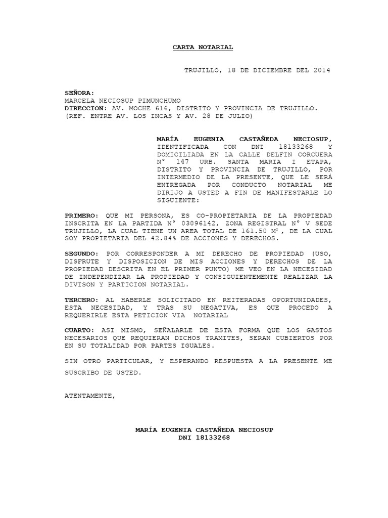 Solicitud de División Notarial de Propiedad | PDF