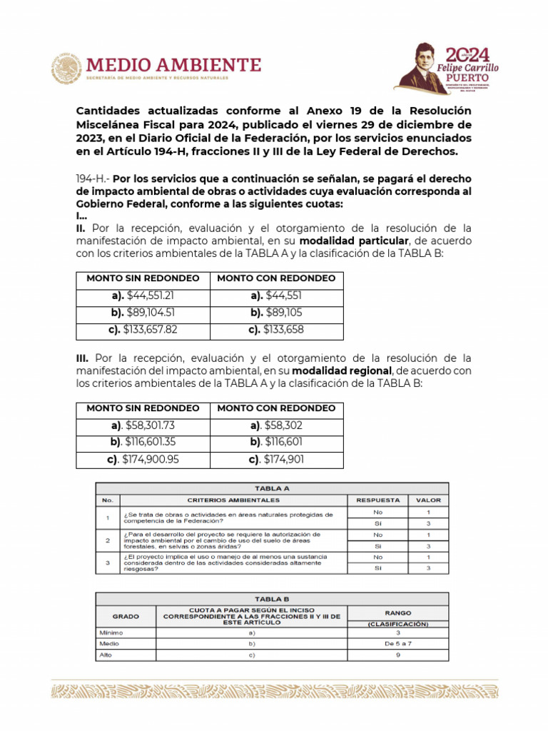 Tabla a y b semarnat 2024 pdf