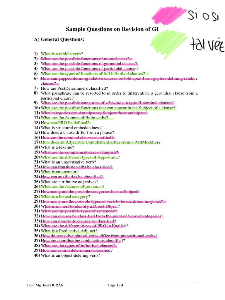 Advanced Syntax Study Guide | PDF | Clause | Verb