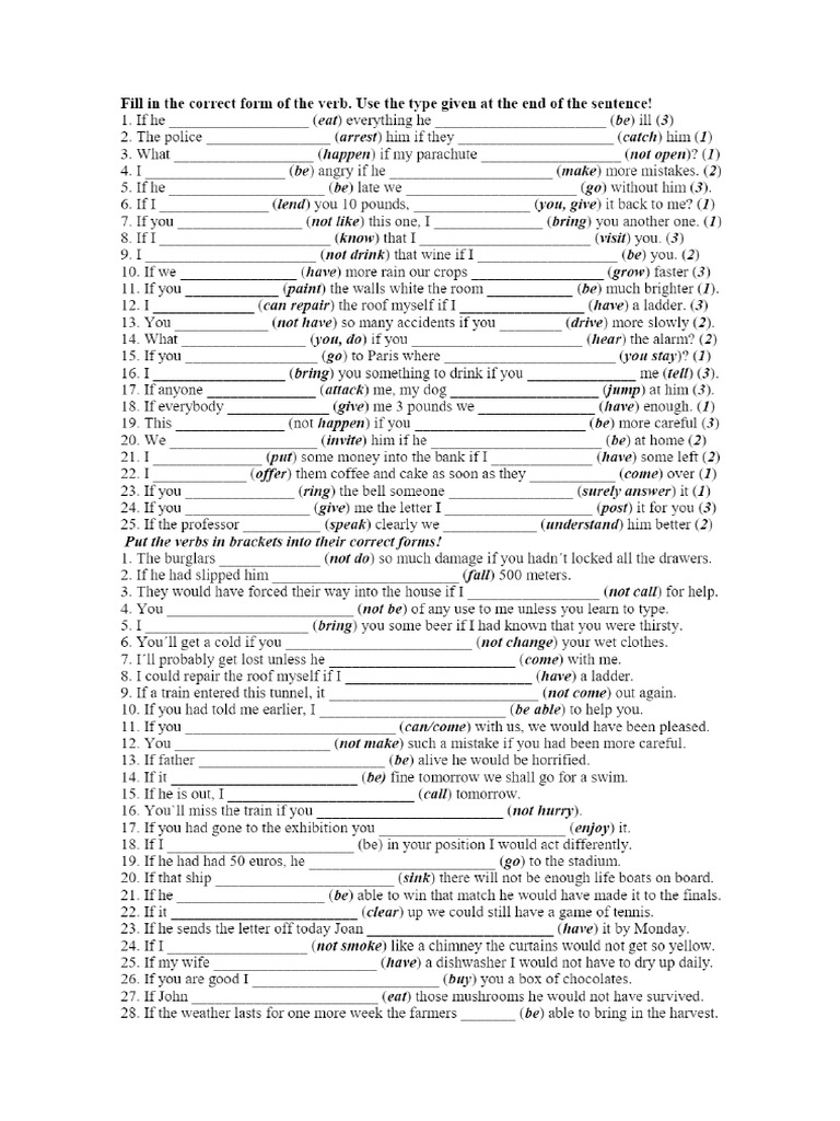 Conditionals Exercises (First, Second and Third) | PDF