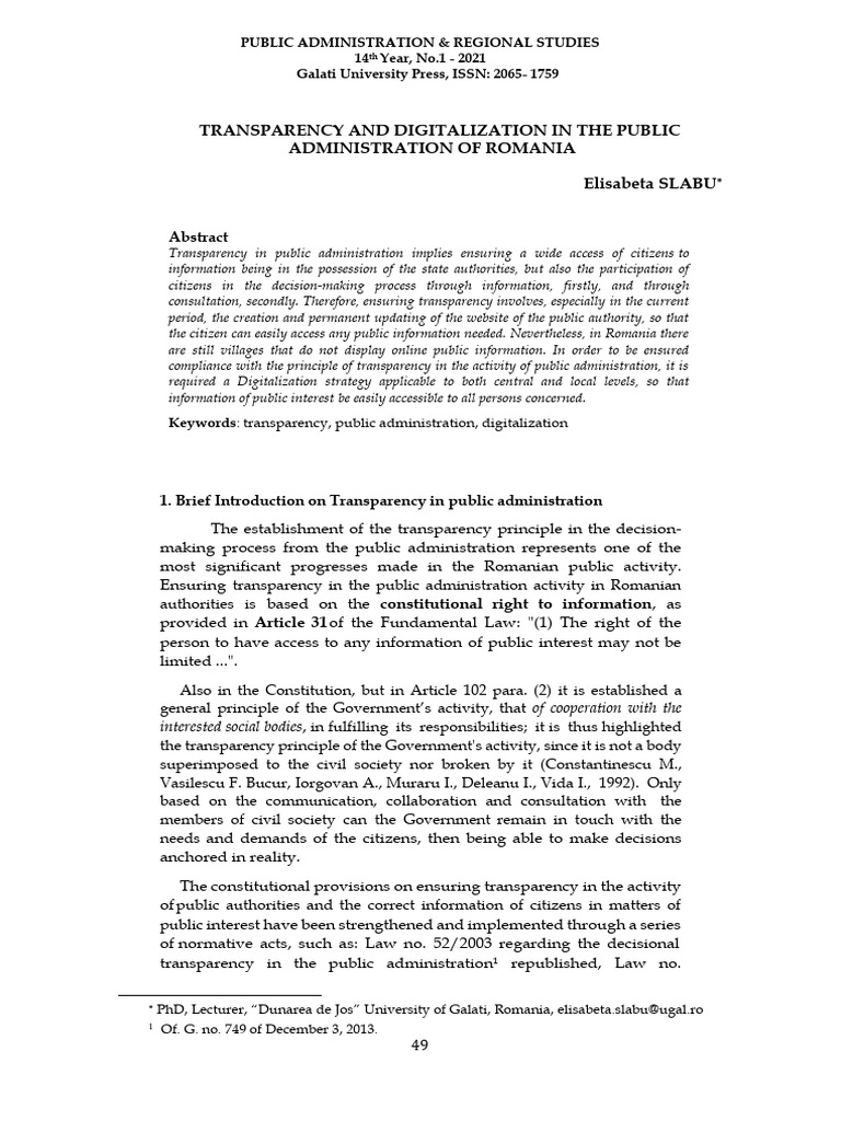 Transparency and Digitalization in The Public Administration of Romania ...