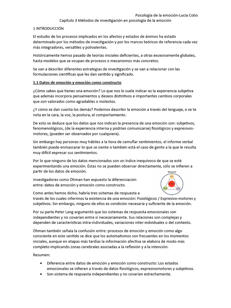 Métodos en Psicología de la Emoción | PDF | Las emociones | Amígdala