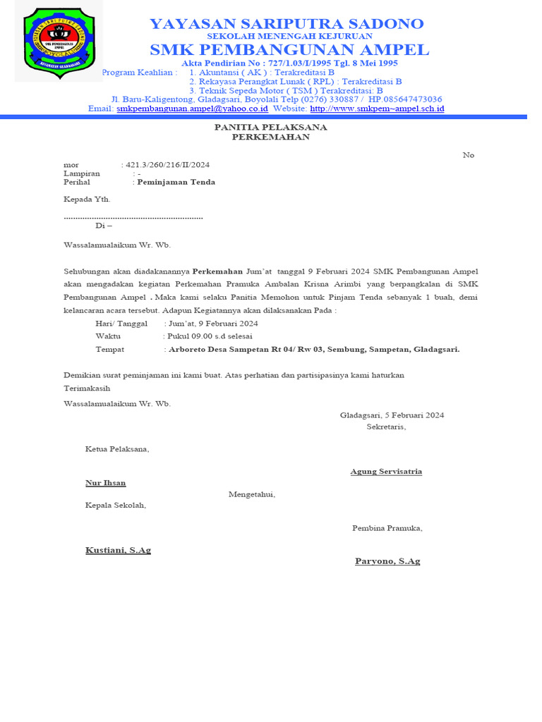 Permohonan Pinjam Tenda | PDF