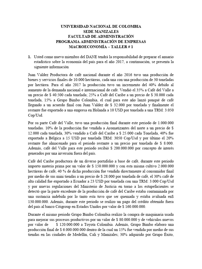 Taller 1 Macroeconomía | PDF | Producto Interno Bruto | Desempleo