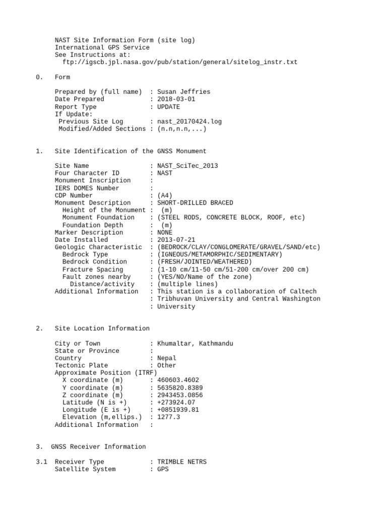 NAST Site Information Form Update | PDF | Calibration ...