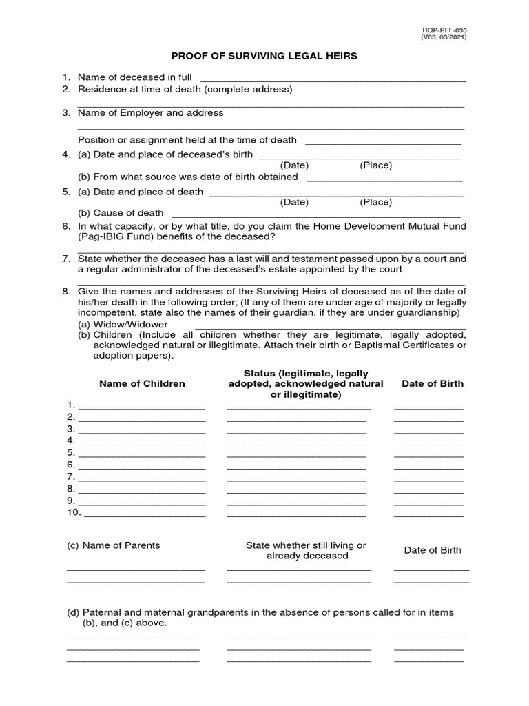 PFF030 ProofSurvivingLegalHeirs V05 | PDF | Legal Guardian | Family