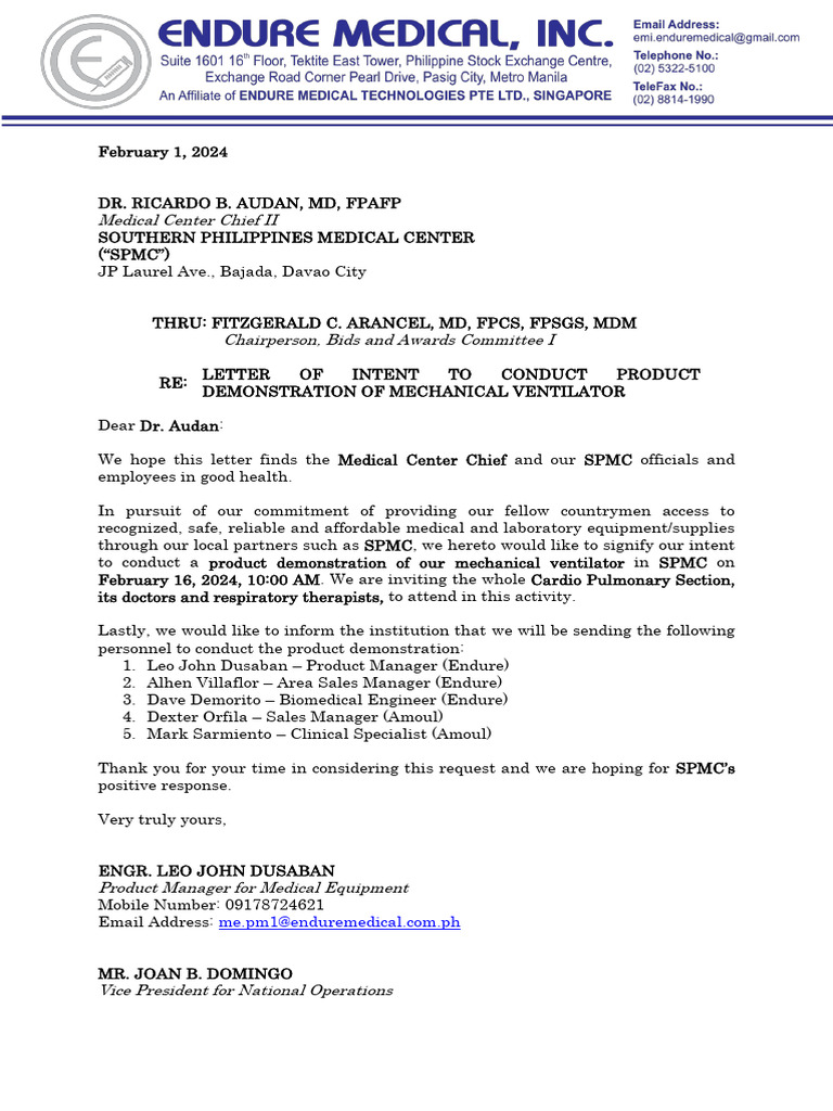 SPMC Letter of Intent Product Demo February 2024 | PDF