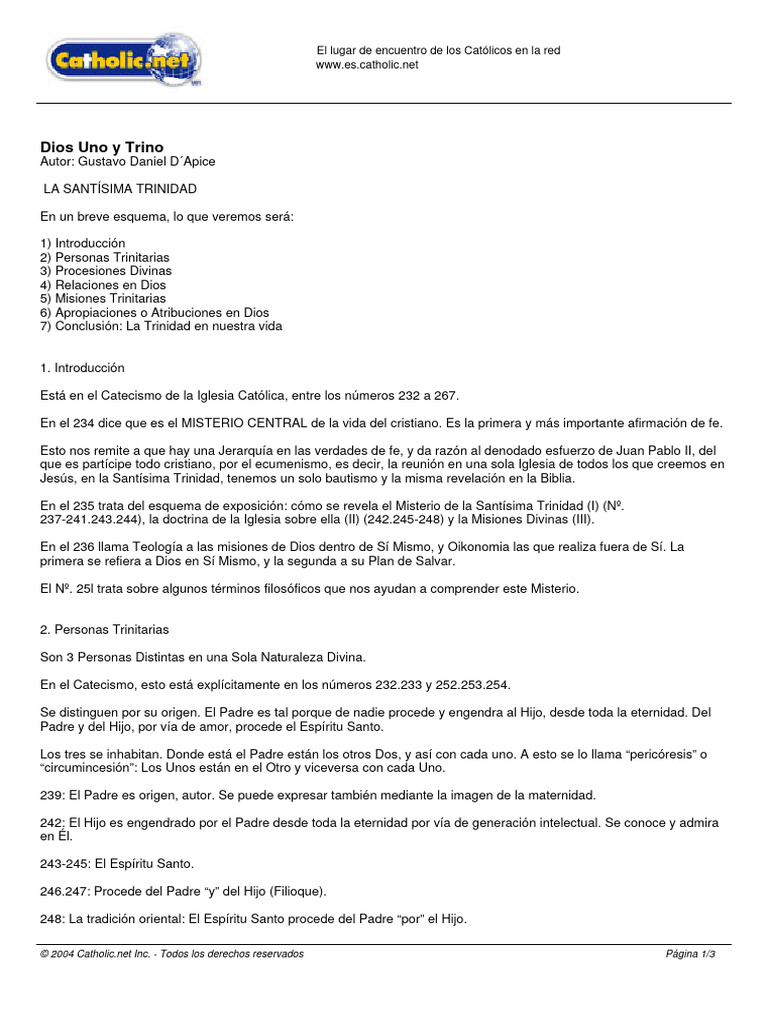 Dios Uno Y Trino Pdf Trinidad Espíritu Santo