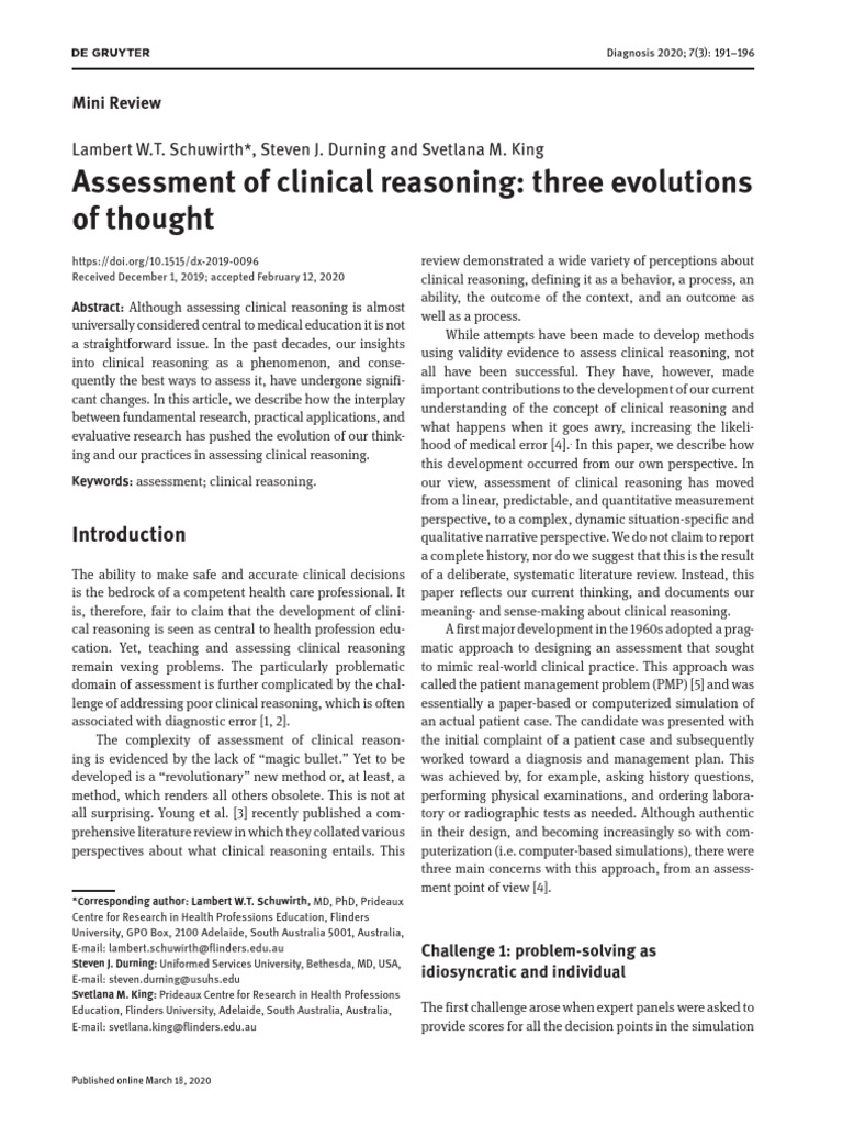 Assessment of Clinical Reasoning Three Evolutions | PDF | Expert | Reason