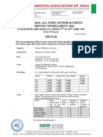 BAI Circular - Yonex Surnise All India Senior Ranking at Bahadurgarh