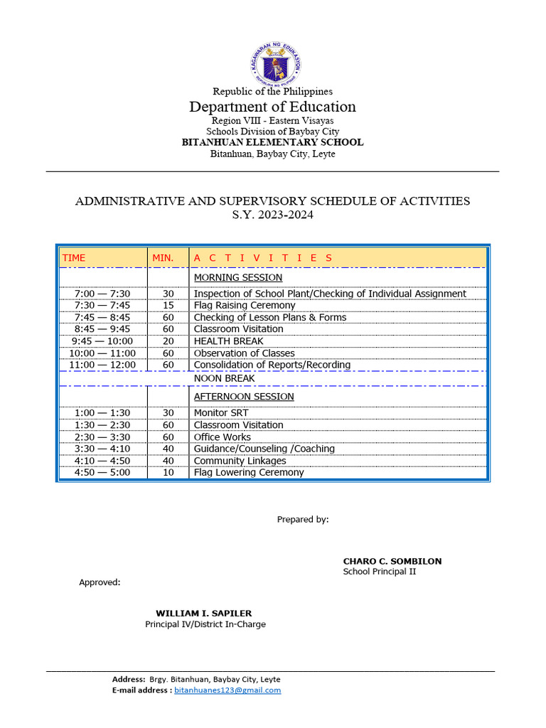 Administrative and Supervisory Schedule | PDF