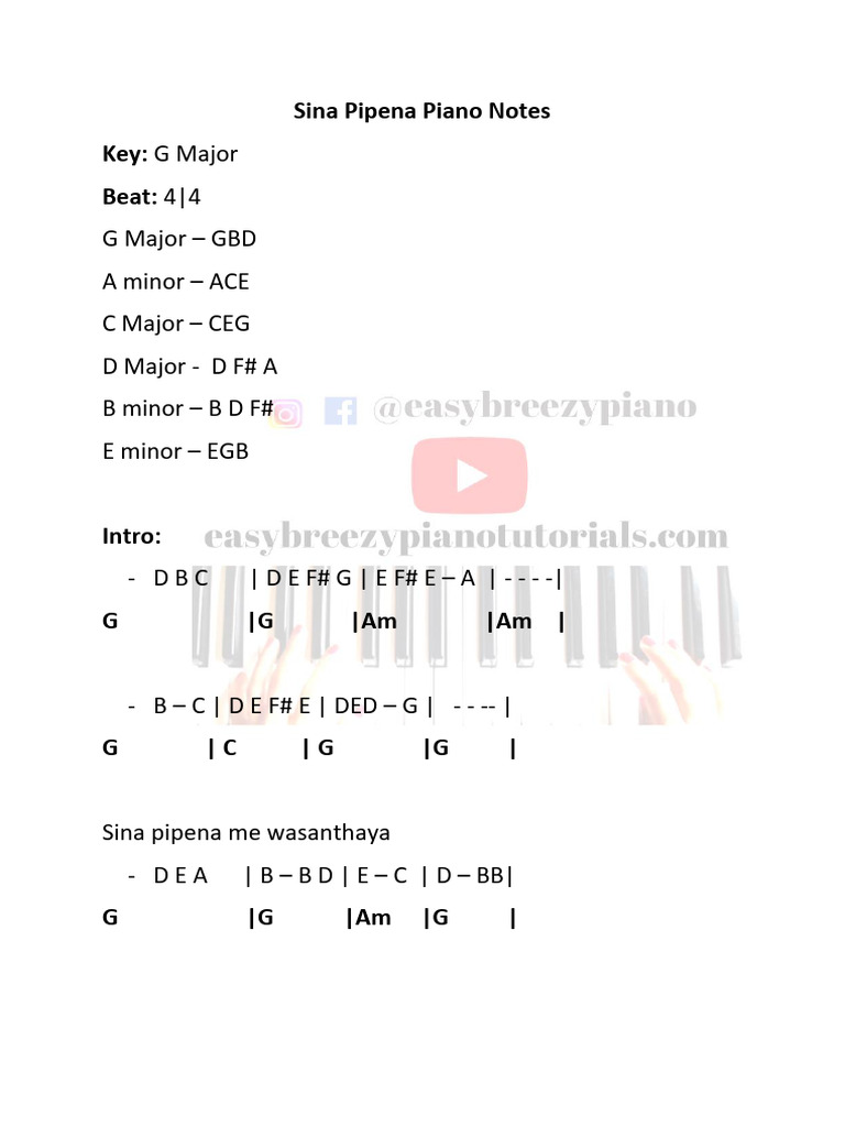 Sina Pipena Piano Notes Notation | PDF